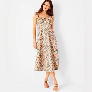 NWT Ann Taylor Floral Cotton Linen Ruffle Square Neck Flare Dress size 12